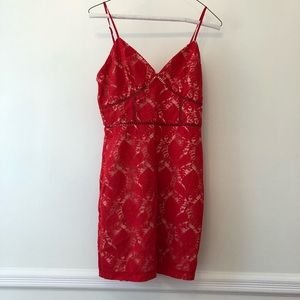 Revolve red lace mini dress